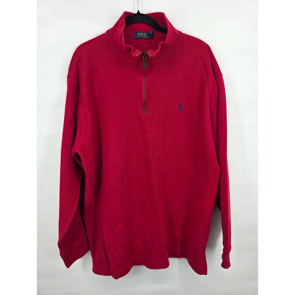 Polo Ralph Lauren Mens LT Large Tall Red Quarter Zip Pullover Sweater Pony Logo